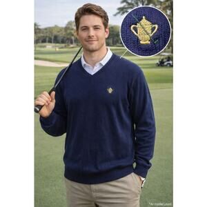 Sakmann Golf Pima Cotton V Neck Sweater Navy Preppy Heritage Medium